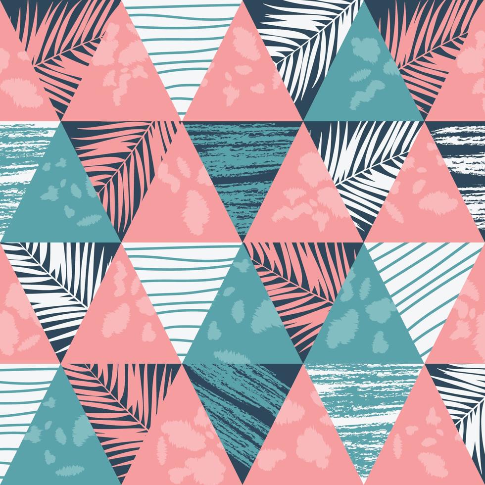 seamless exotic pattern with tropical palm leaves on geometric background vector