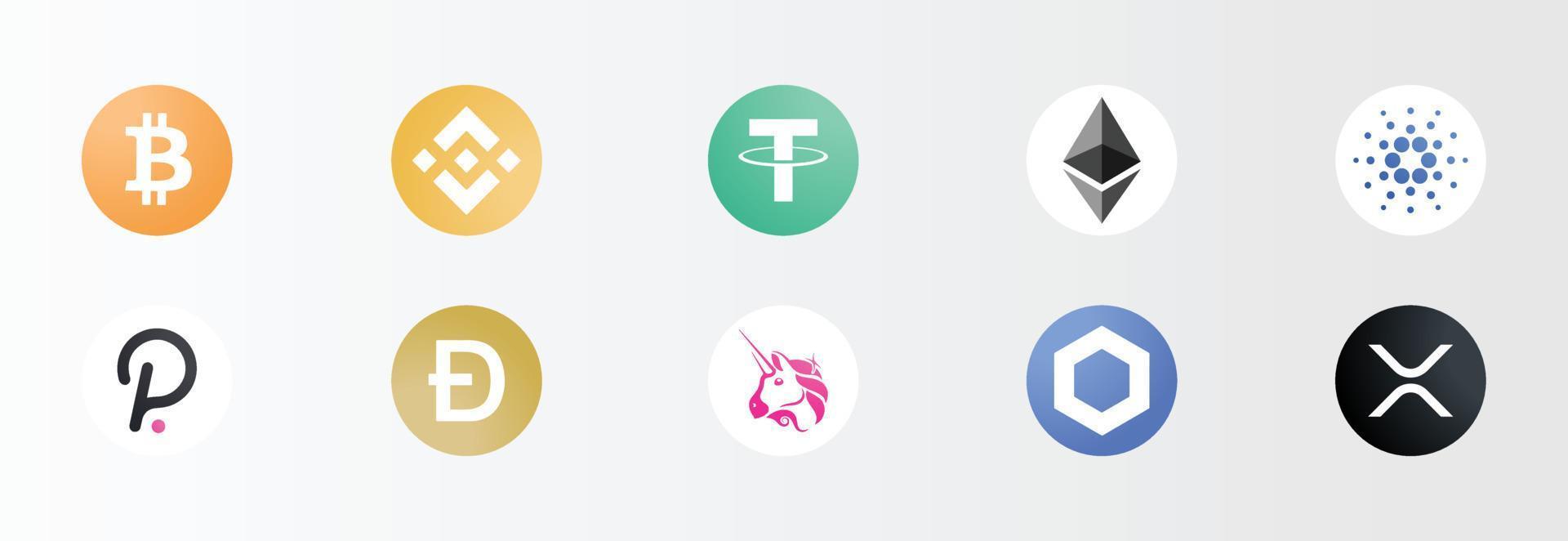 cryptocurrency icons set flat gradient vector