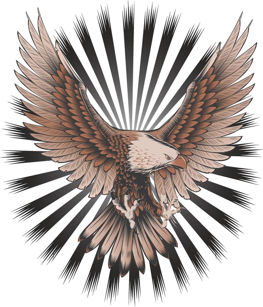 Diseño gráfico de ilustración de arte vectorial de águila calva americana voladora creativa vector