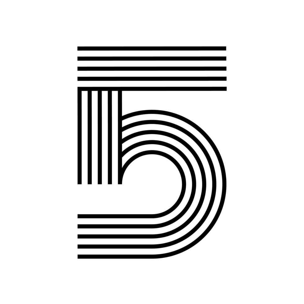 Linear modern logo of the numeral 5. Number in form of line stripe. Alphabet number character and number linear abstract design. logo, corporate identity, app, creative poster and more. vector