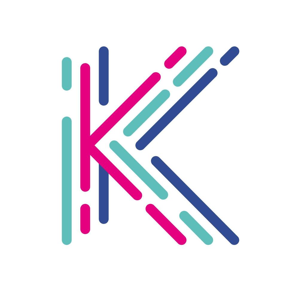 Abstract Letter K Line Colorful linear logotype. modern letter lines with new pop art colors. Font alphabet template. Logo set thin line clean style. vector