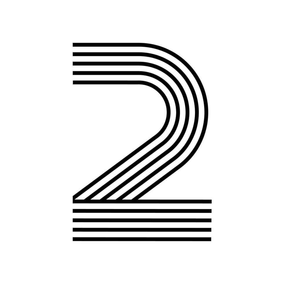 Linear modern logo of the numeral 2. Number in form of line stripe. Alphabet number character and number linear abstract design. logo, corporate identity, app, creative poster and more. vector