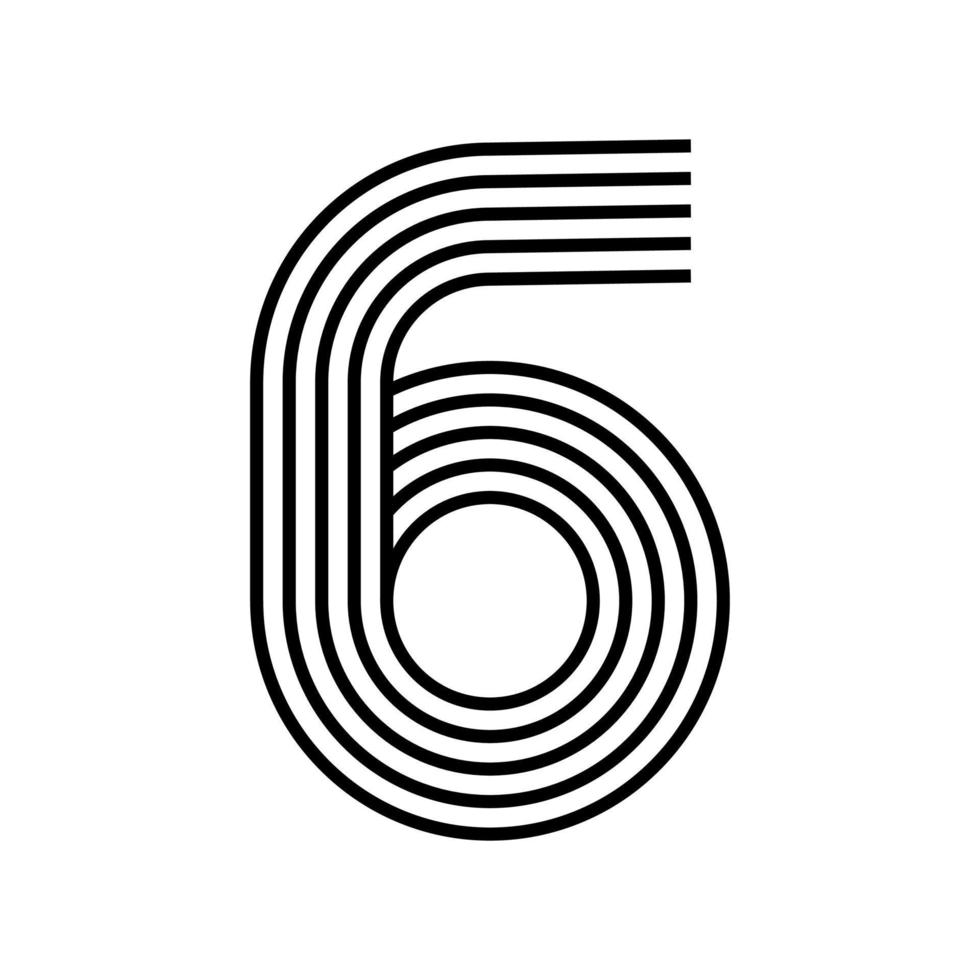 logotipo moderno lineal del número 6. número en forma de franja de línea. carácter numérico del alfabeto y diseño abstracto lineal numérico. logo, identidad corporativa, app, poster creativo y más. vector