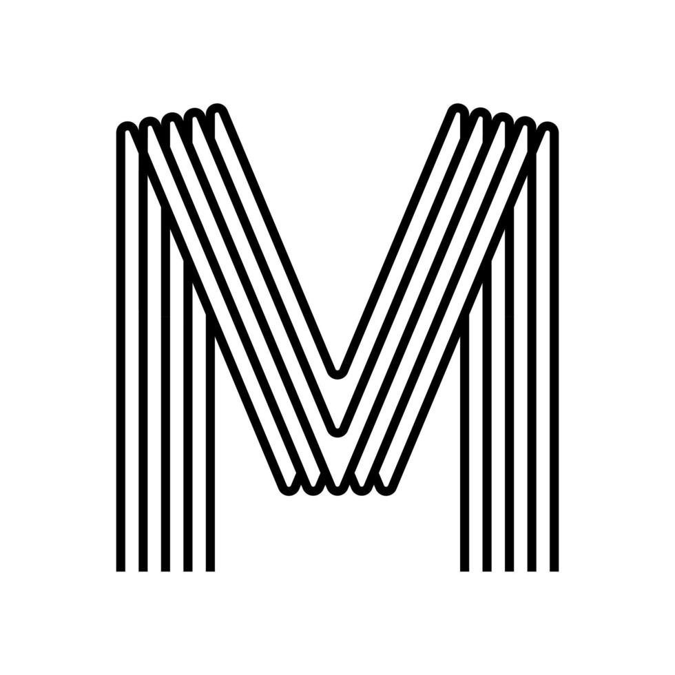 Linear letter M modern icon. Alphabet line and M herb intertwining design. Logo, corporate identity, app, Creative banner and more. Creative geometric line. vector