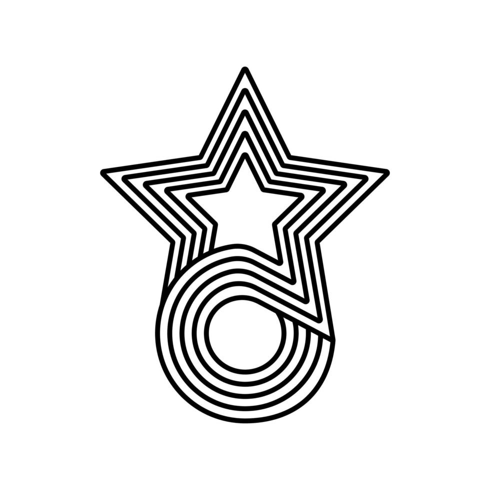 Round, linear modern logo with stripe star running through it. Star in the form of line stripe. Linear abstract design. logo, corporate identity, app, creative poster and more. Creative geometric star vector