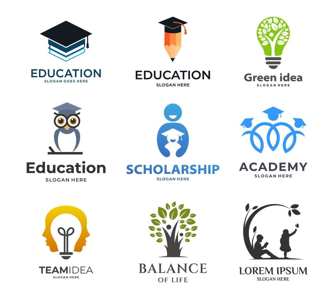 conjunto de concepto de logotipo de educación, plantilla perfecta para la empresa de categoría de educación vector