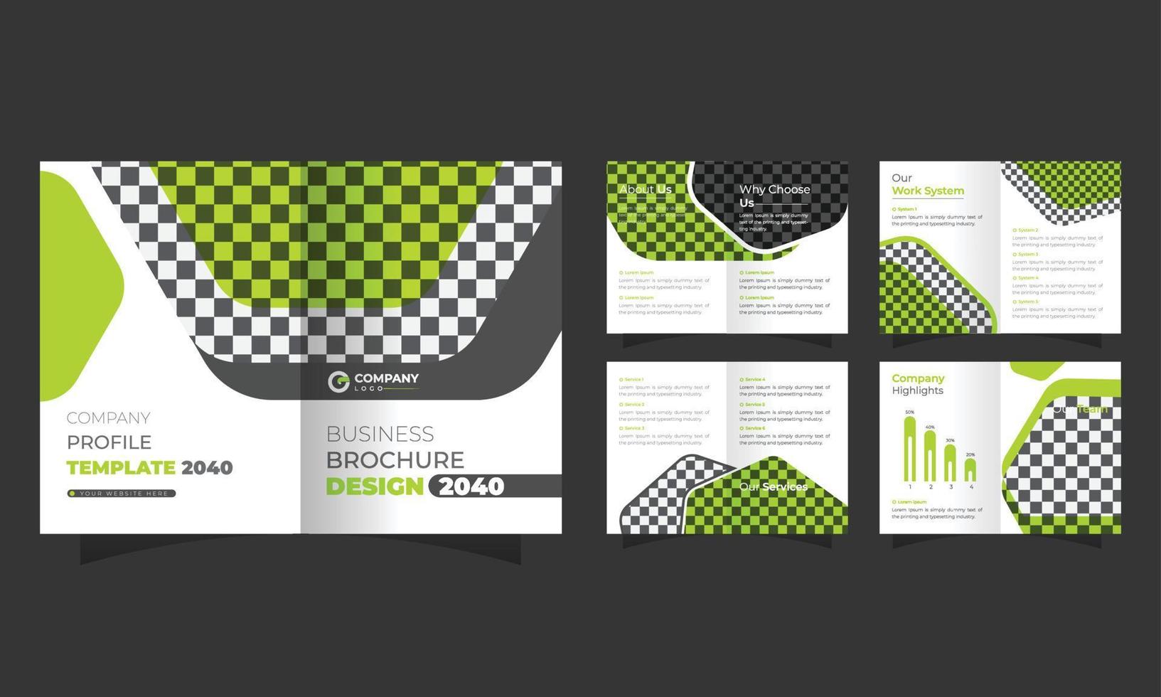 Diseño de folleto comercial de 10 páginas y plantilla de perfil de empresa, plantilla de formas únicas limpias y simples, presentaciones de diapositivas sobre un fondo blanco. vector