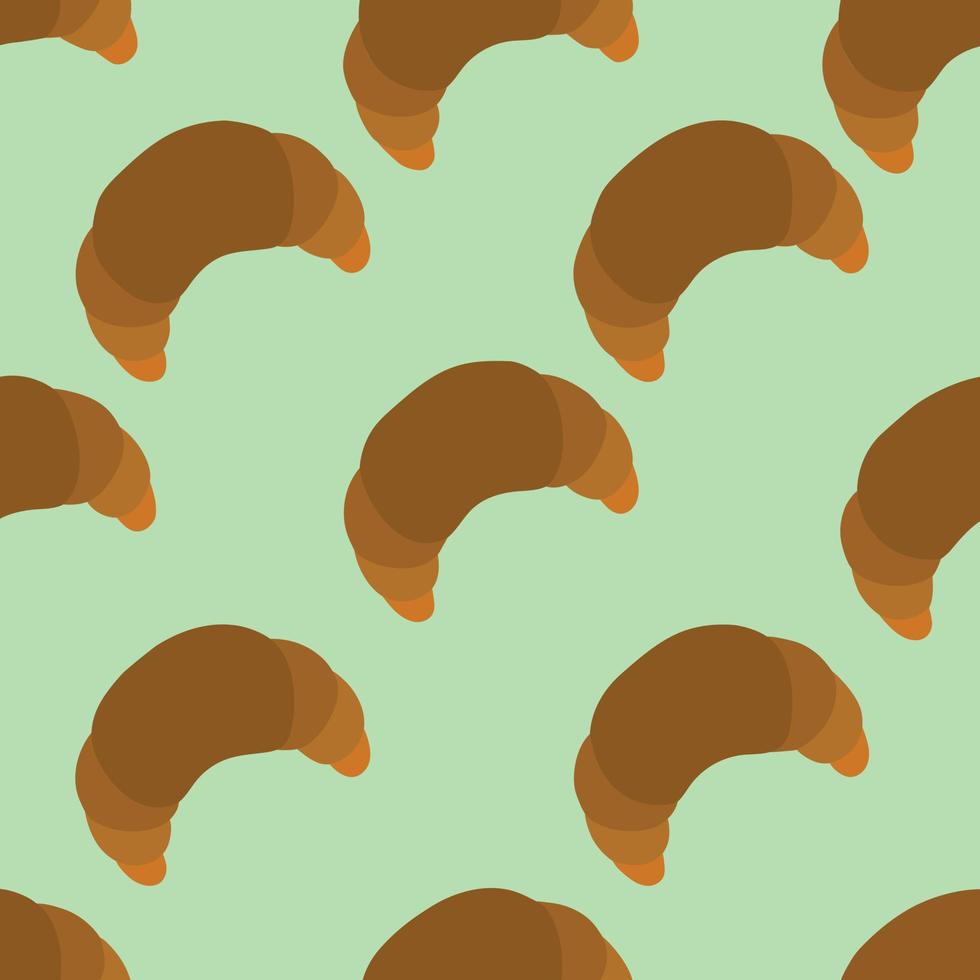Pattern of repeating croissants on turquoise background. Vector illustration. Design element. Images for use in design of menu of sites for themed products of tissue of wrapping paper of postcards