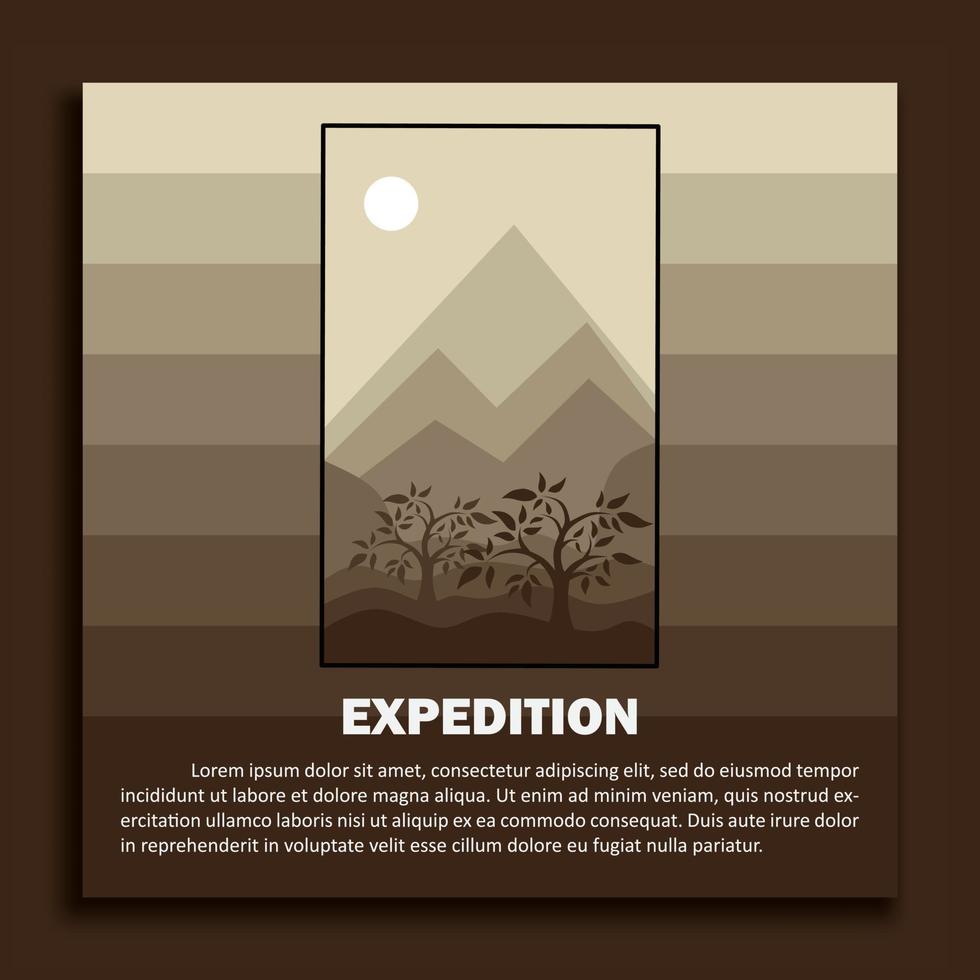 landscape illustration design template, accompanied by elements of mountains, trees and hills. vector