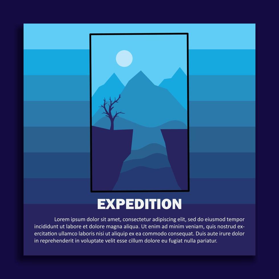 landscape illustration design template, accompanied by elements of mountains, trees and hills. vector