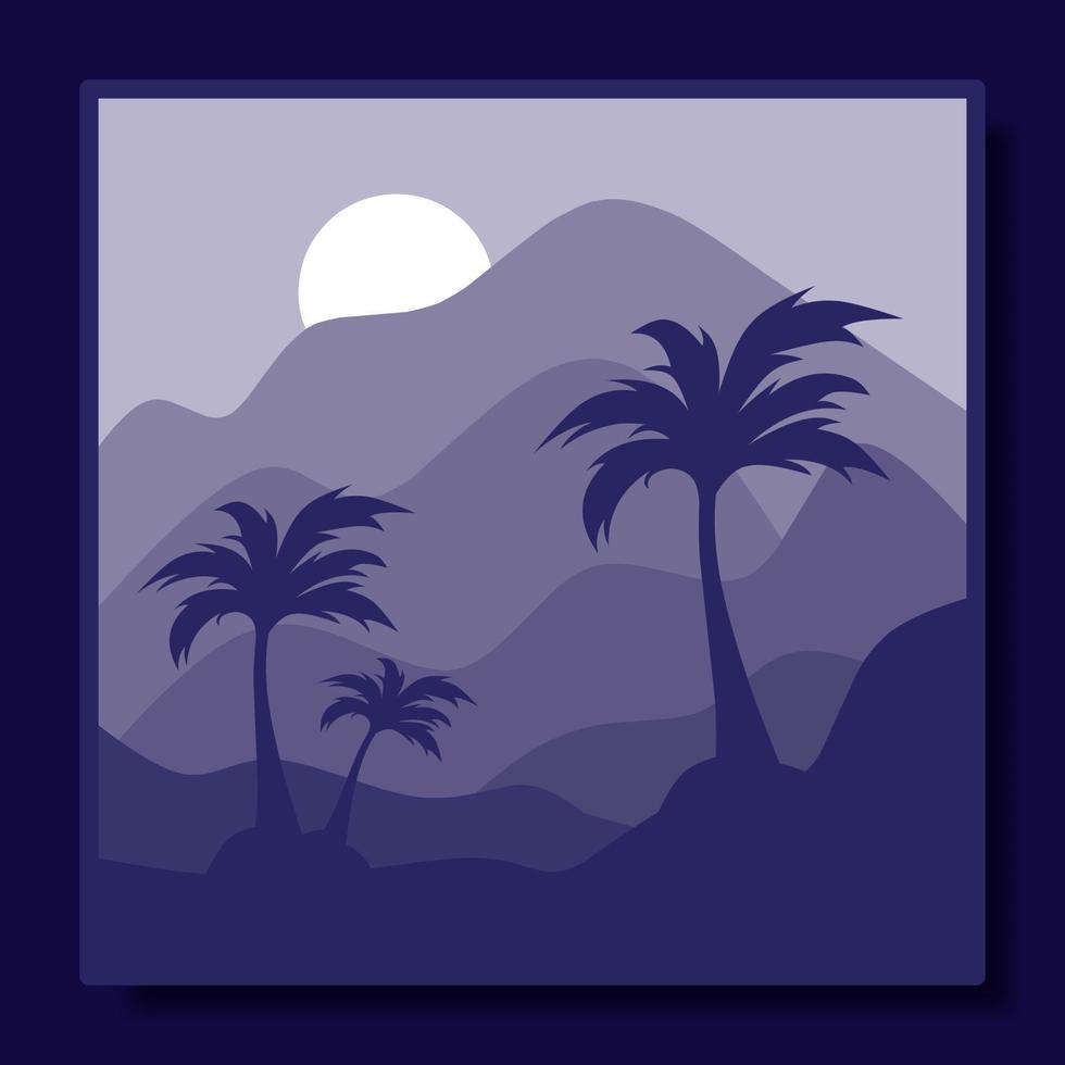 natural scenery illustration design template, with a combination of mountains and coconut trees vector