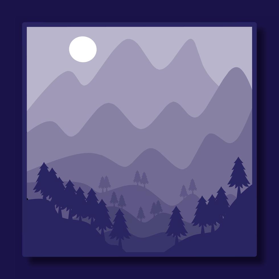 natural scenery illustration design template, with a combination of mountains and fir trees vector