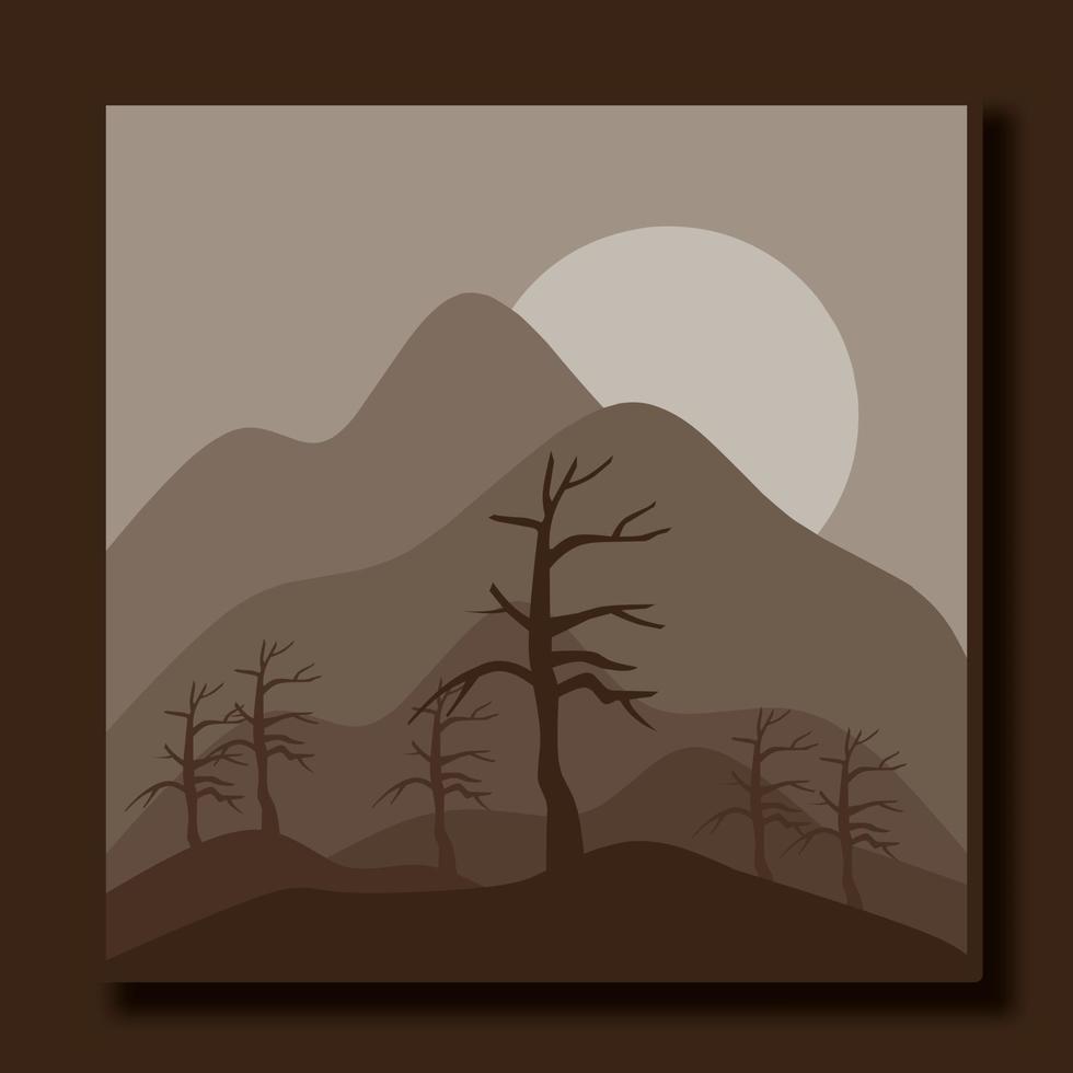 landscape illustration design template, with a combination of mountains and dry trees vector