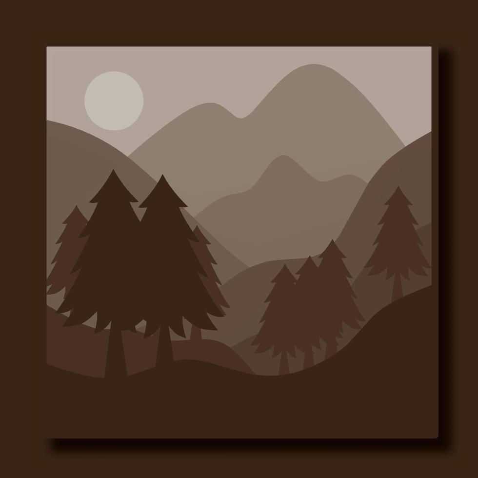 natural scenery illustration design template, with a combination of mountains and fir trees vector
