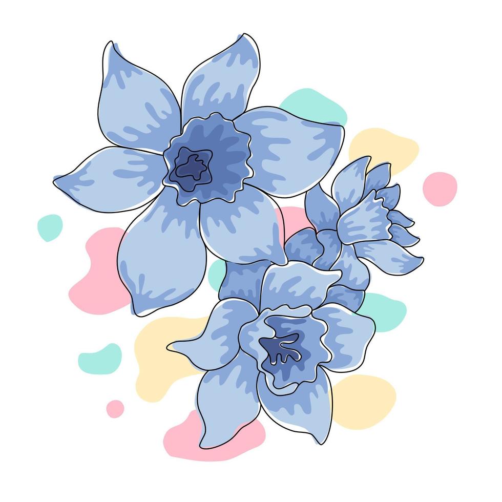 ilustración de vector de flores diseñada en colores brillantes estilo garabato sobre fondo blanco para tarjetas, fondos, poscard, carteles, regalos, decoraciones temáticas de primavera y más