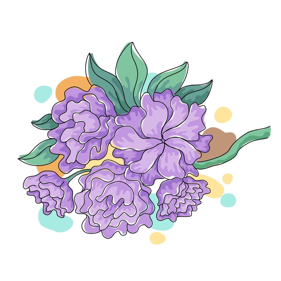 ilustración de vector de flores diseñada en colores brillantes estilo garabato sobre fondo blanco para tarjetas, fondos, poscard, carteles, regalos, decoraciones temáticas de primavera y más