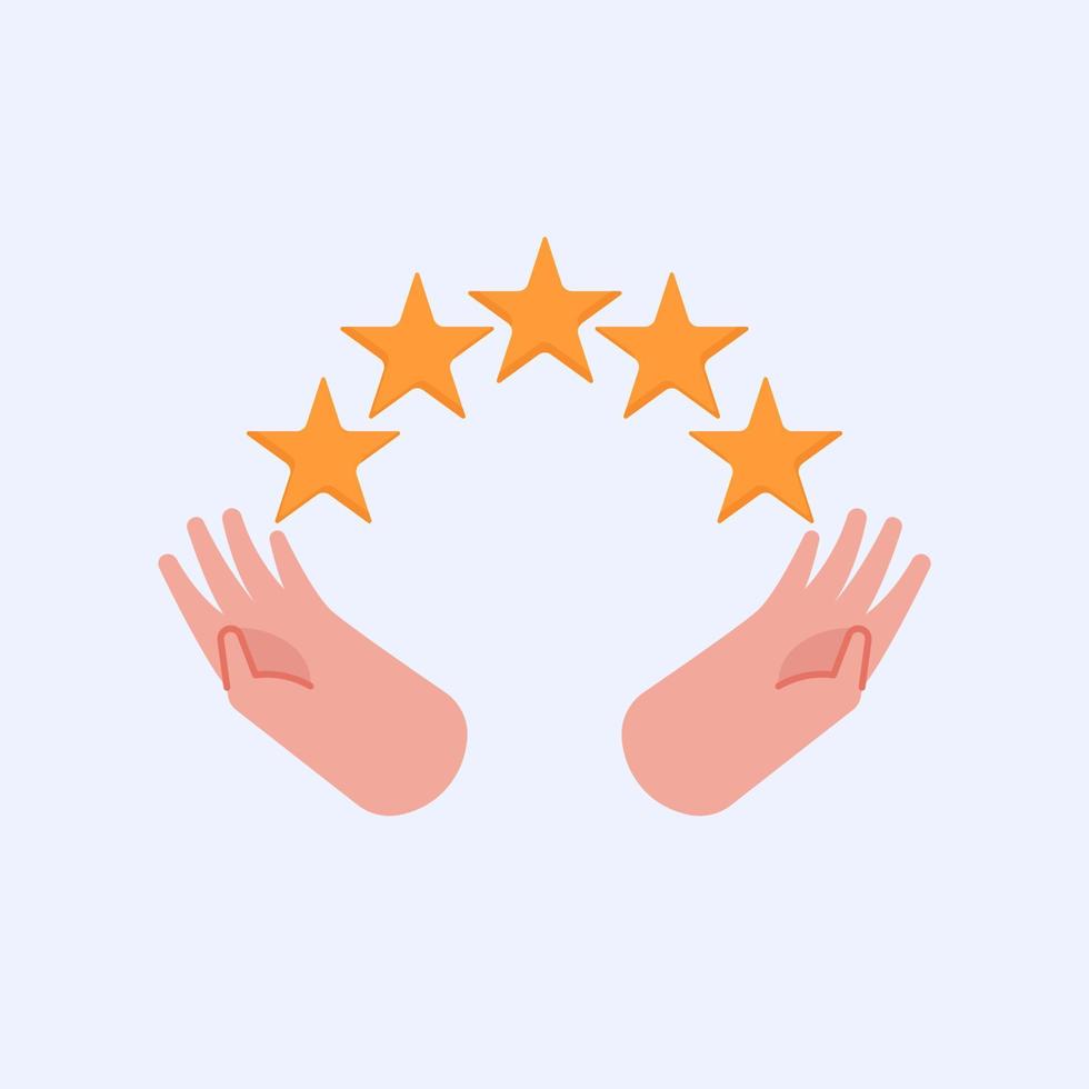 Raised up hands give five stars for customer review vector