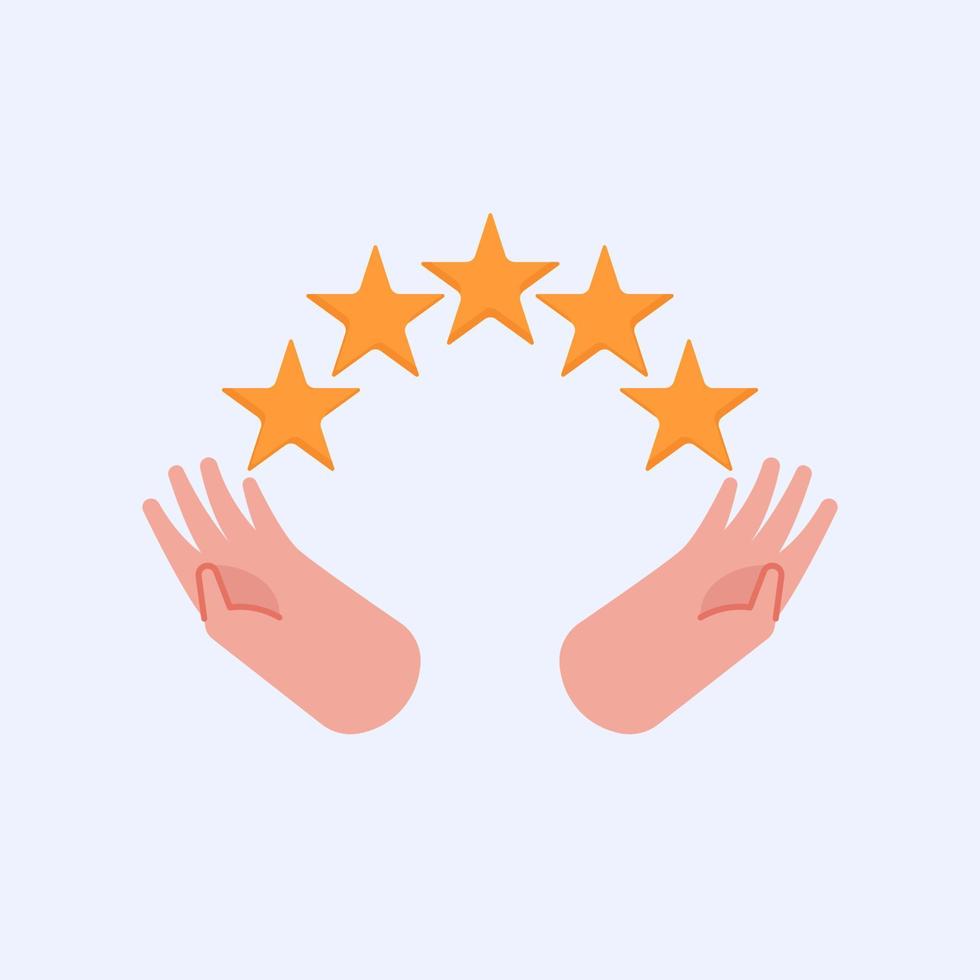 Raised up hands give five stars for customer review vector