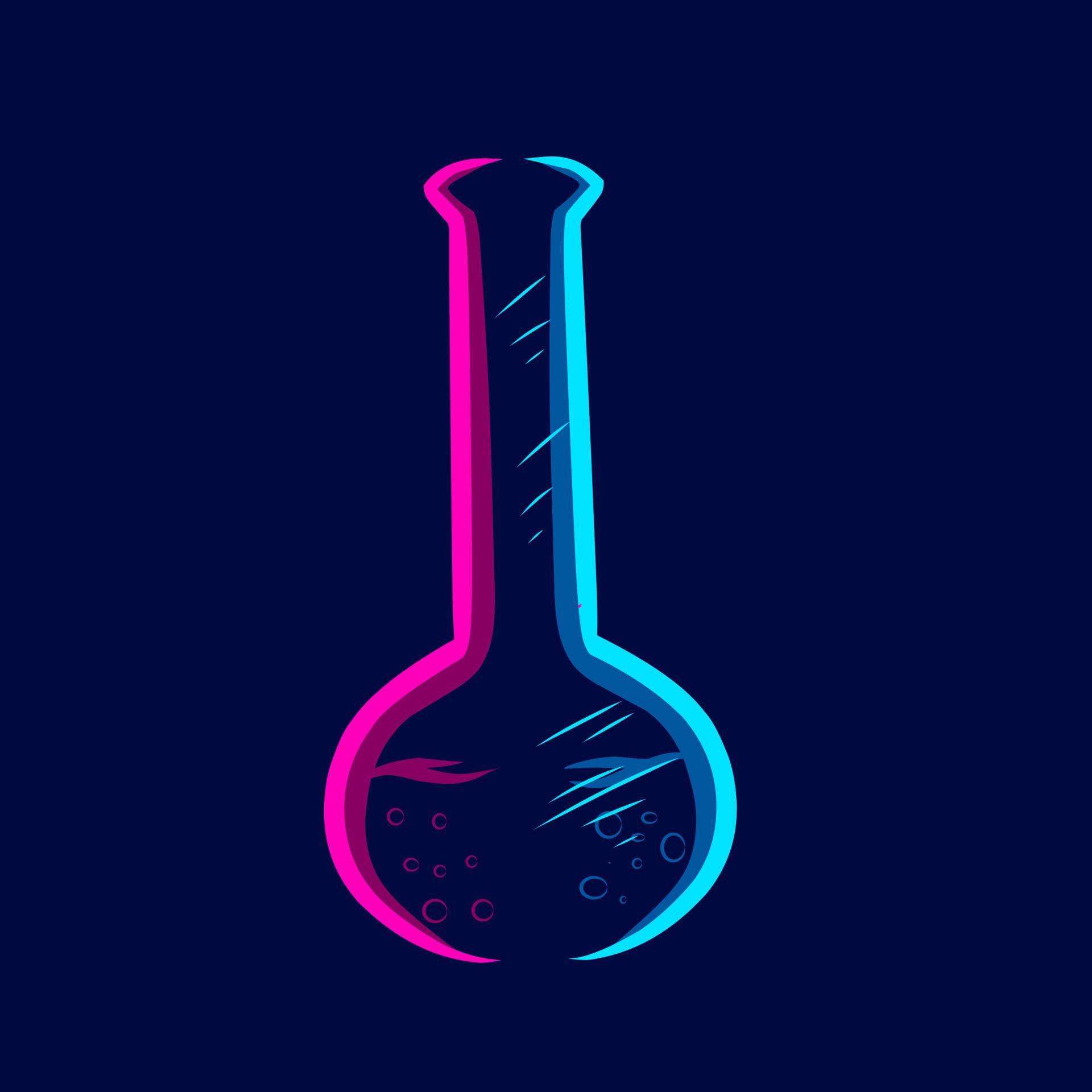 Glass flask chemical line pop art portrait colorful design with dark