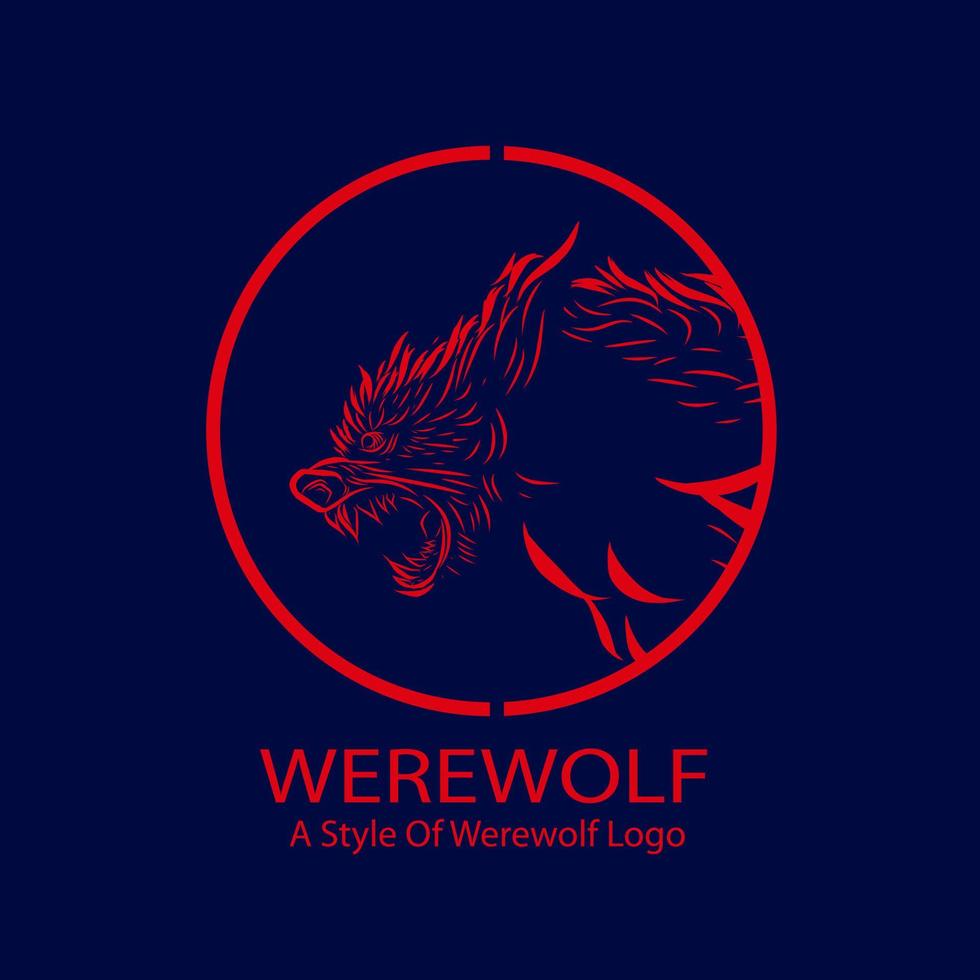 Werewolf line pop art portrait colorful logo design with dark background. Abstract vector illustration.