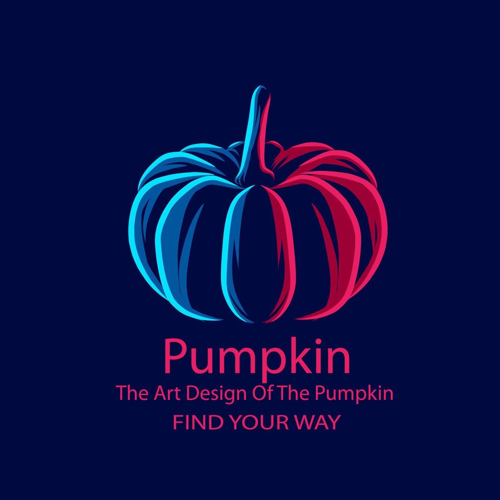 Calabaza en la línea del logotipo de la temporada de otoño retrato de arte pop diseño colorido con fondo oscuro. ilustración vectorial abstracta. vector