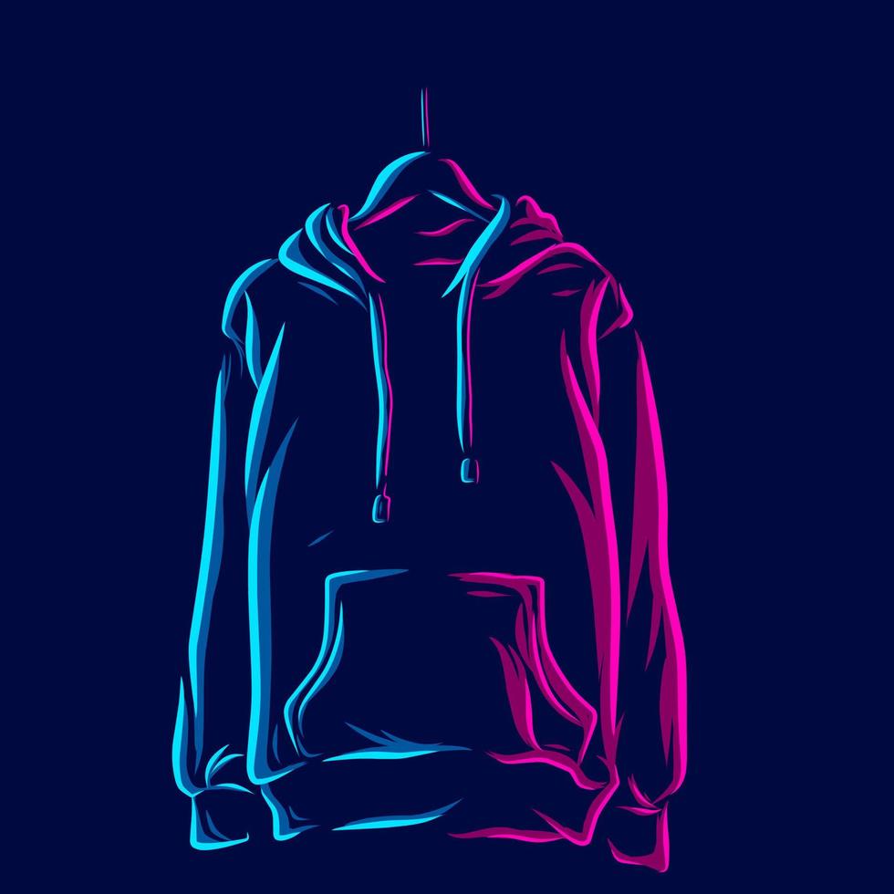 Hoodie sweater jacket line pop art portrait logo colorful design with dark background. Abstract vector illustration.