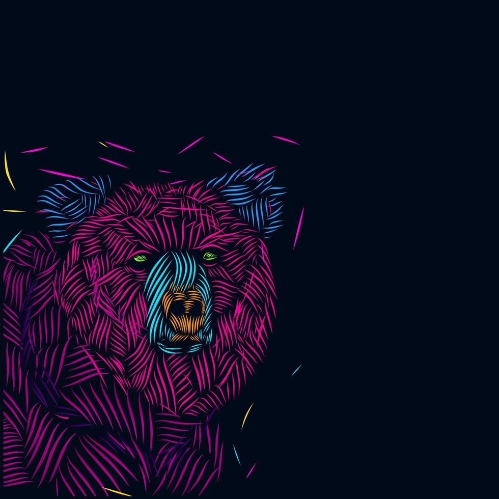 el diseño de logotipo colorido de retrato de arte pop de línea de oso con fondo oscuro vector