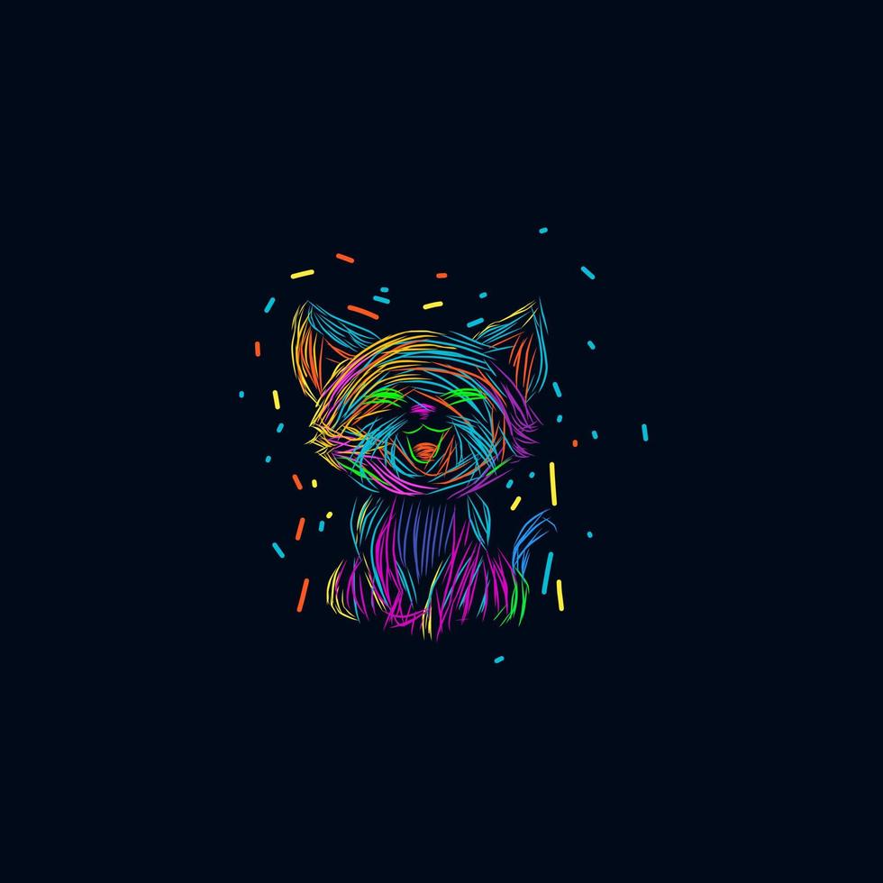 el diseño de arte pop de color de línea de mascotas de gato con fondo oscuro vector