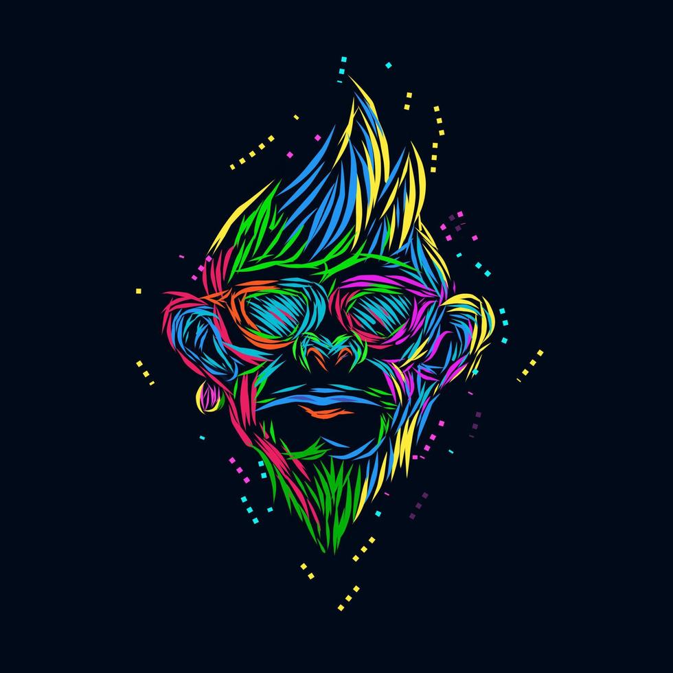 the monkey line pop art potrait colorful logo design with dark background vector