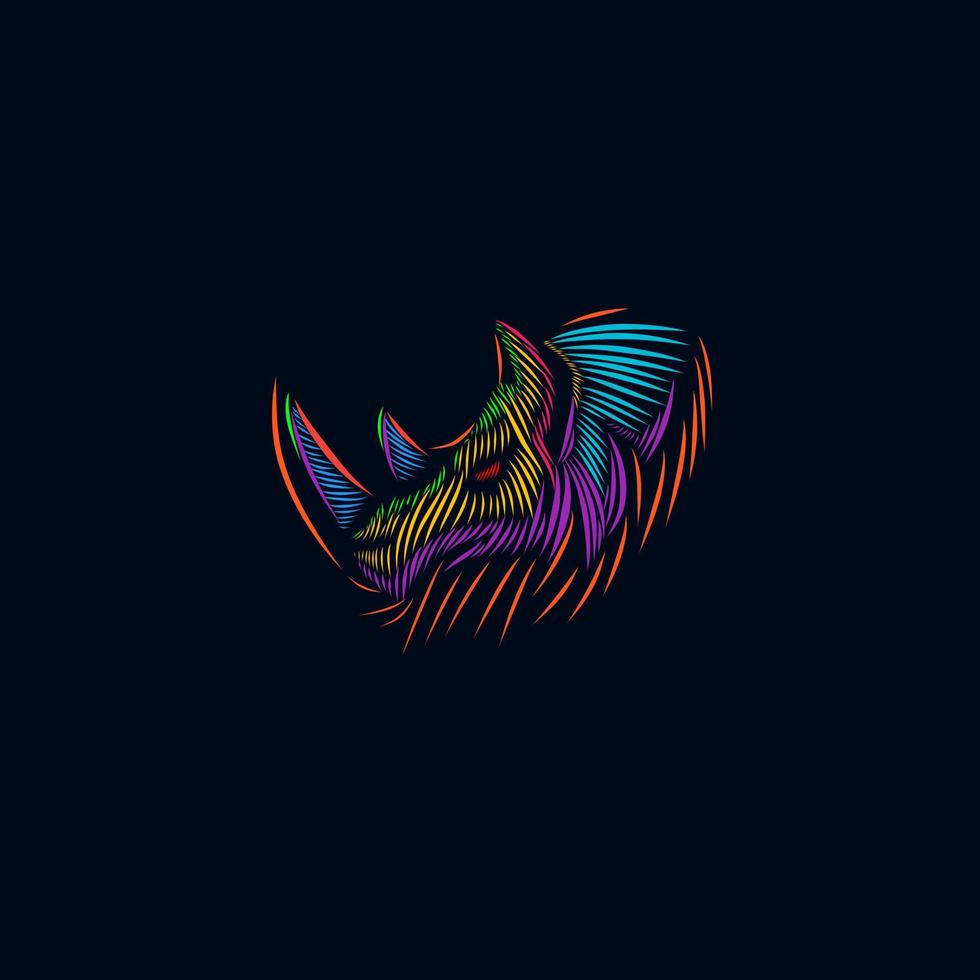 the rhinoceros line pop art potrait logo colorful design with dark background vector