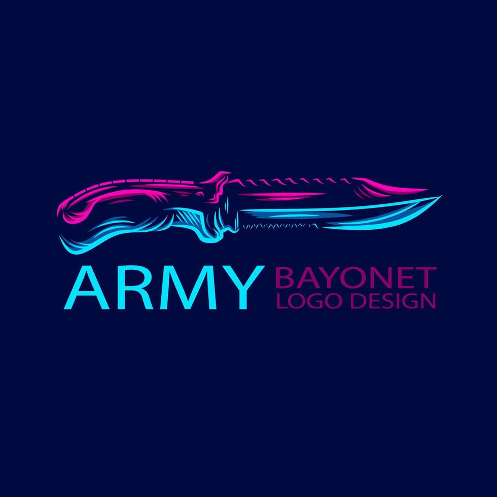 Army combat dagger knife logo  line pop art portrait colorful design with dark background. Abstract vector illustration.
