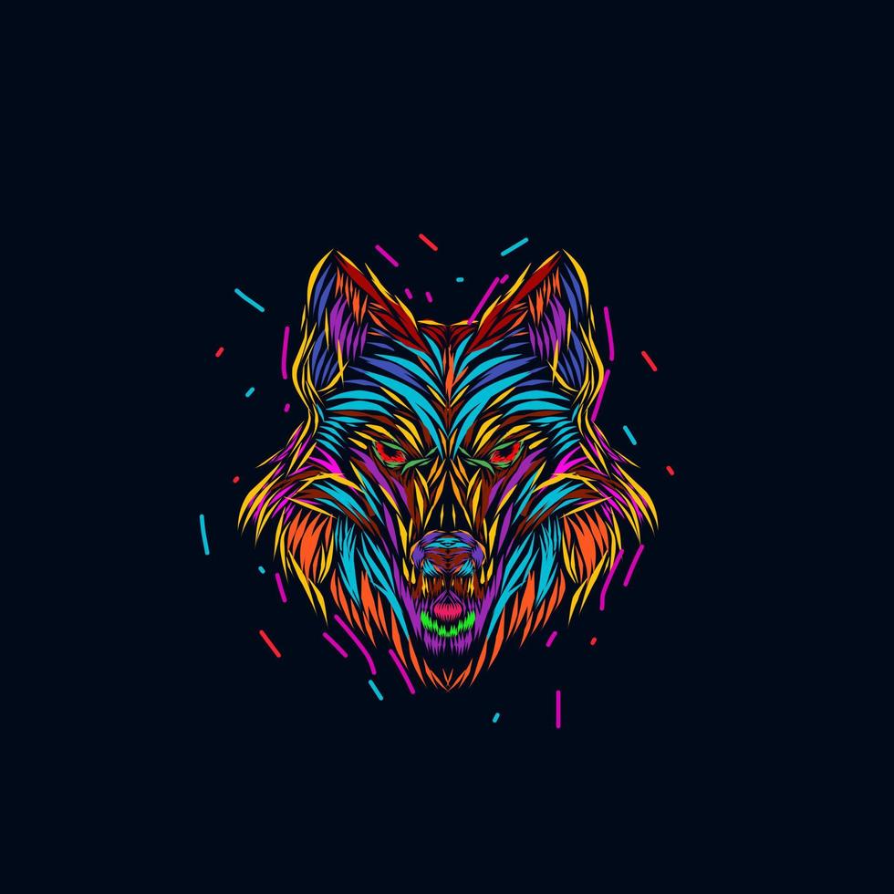 the wolf  beast line pop art potrait logo design with dark background vector