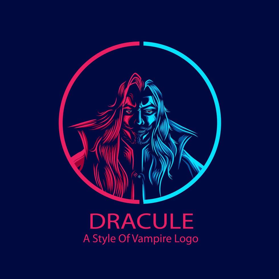 The vampire line pop art portrait colorful logo design with dark background. Abstract vector illustration.
