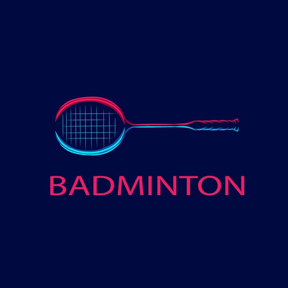 Badminton racket line pop art potrait logo colorful design with dark background. Abstract vector illustration.