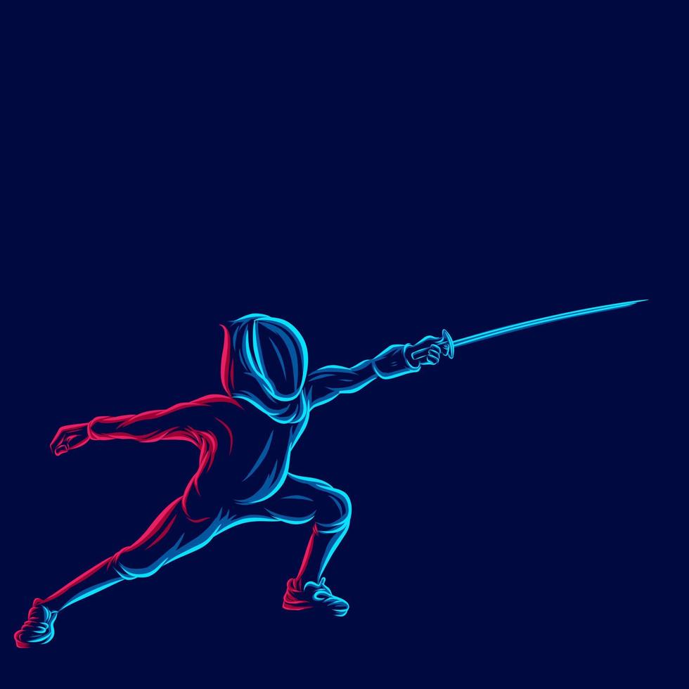 Fencing sport line pop art potrait logo colorful design with dark background. Abstract vector illustration.