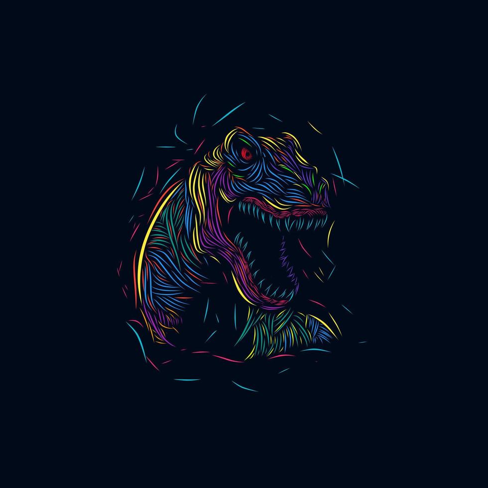 the dinosaur t rex line pop art potrait colorful logo with dark background vector