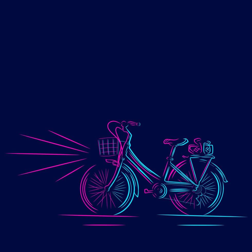 bicycle line pop art potrait logo colorful design with dark background. Isolated black background for t-shirt, poster, clothing, merch, apparel, badge design vector