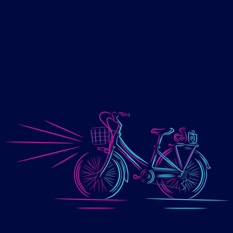 bicicleta línea pop arte potrait logo colorido diseño con fondo oscuro. fondo negro aislado para camiseta, afiche, ropa, merchandising, ropa, diseño de placa vector