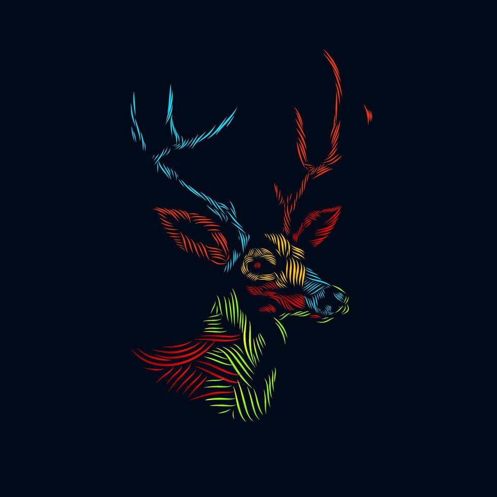 Deer on christmas logo line pop art portrait colorful design with dark background. Abstract vector illustration.