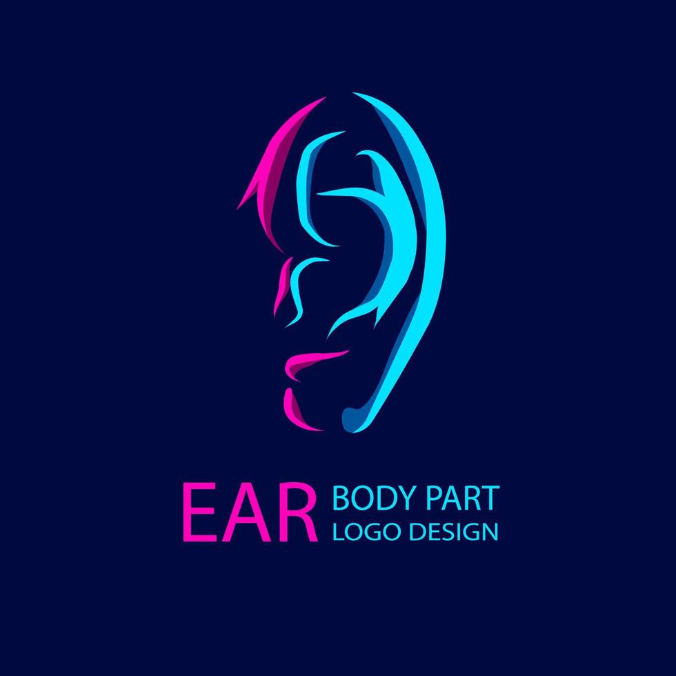 Ear line pop art portrait colorful design with dark background. Abstract vector illustration.