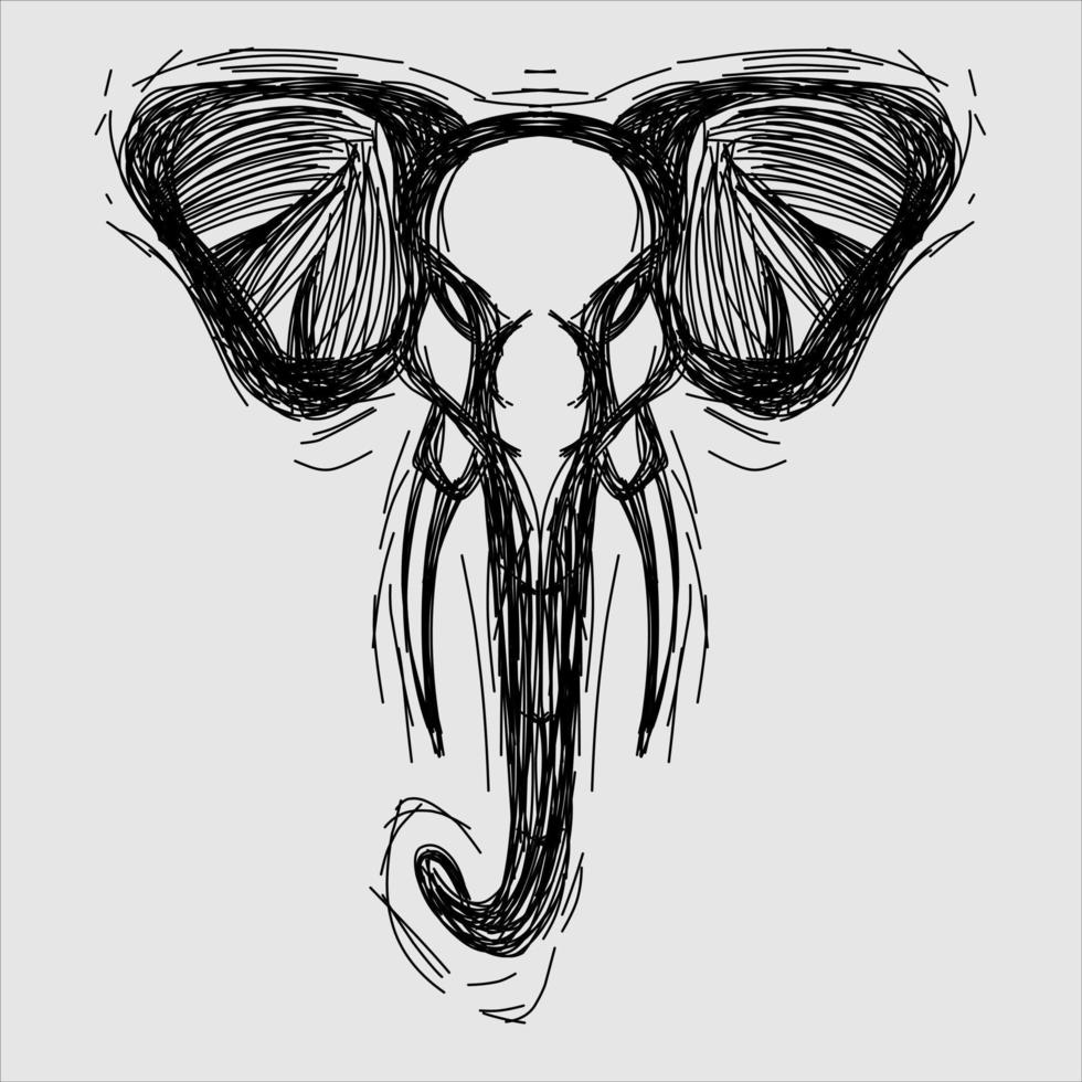 el diseño de logotipo de elefante de arte de garabatos de línea con fondo blanco vector