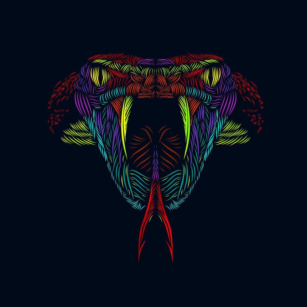 la línea de cabeza de serpiente víbora cobra diseño de logotipo colorido de retrato de arte pop con fondo oscuro vector