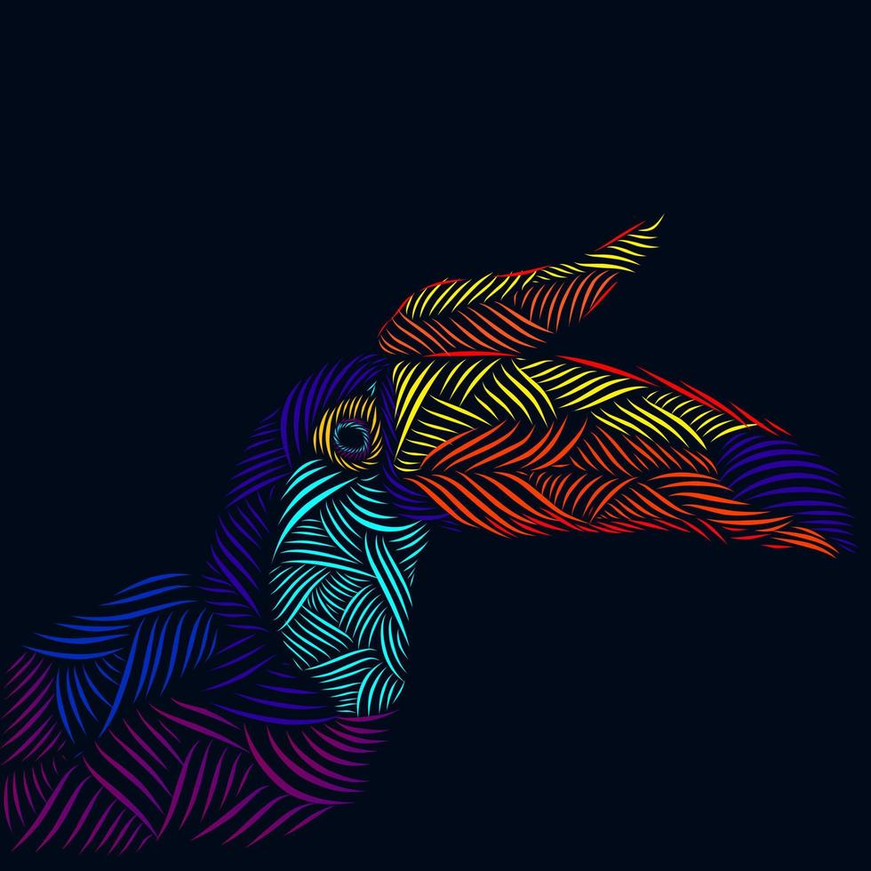 el diseño de logotipo colorido del retrato del arte pop de la línea animal del cálao vector