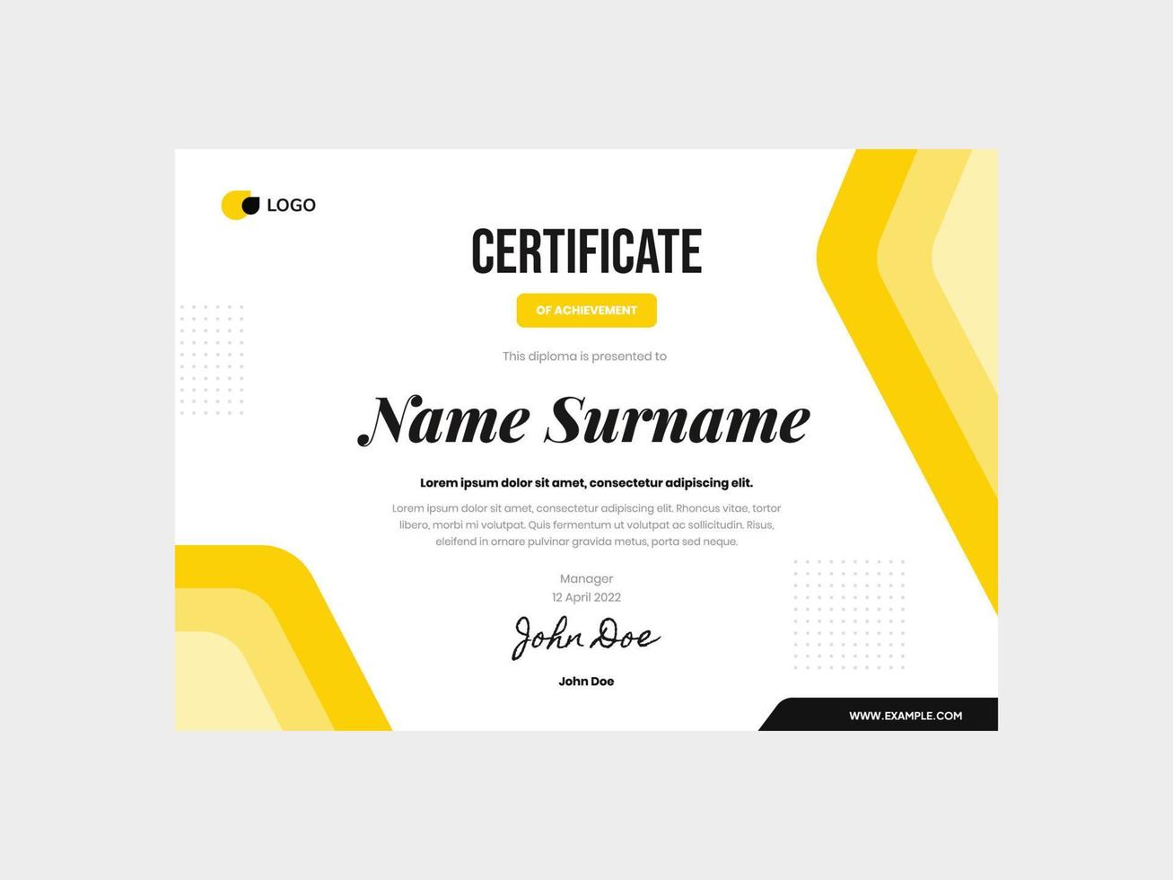 Modern Yellow Certificate Template vector