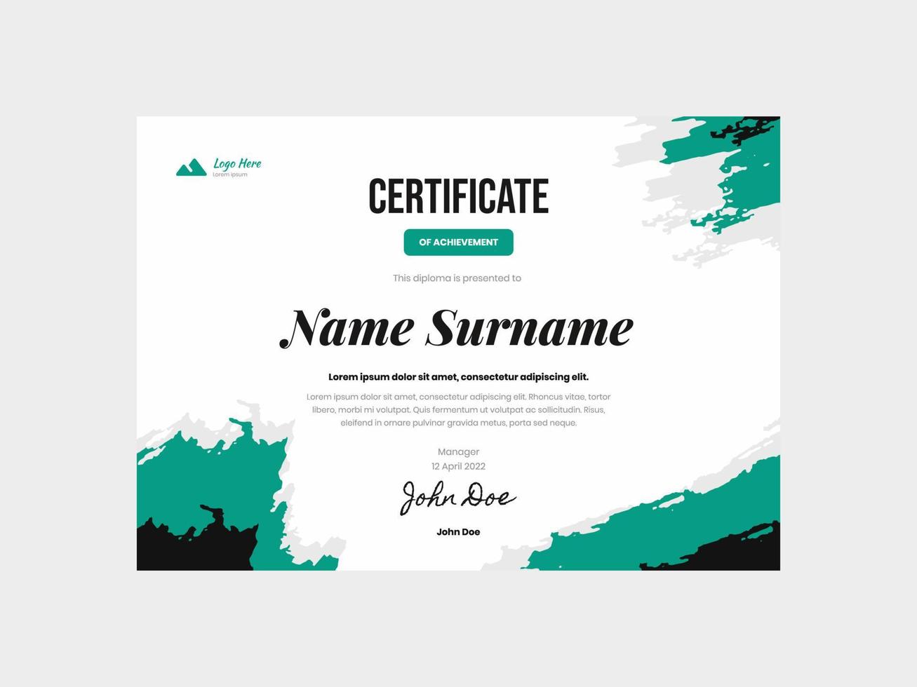 Green Brush Adventure Certificate Template vector