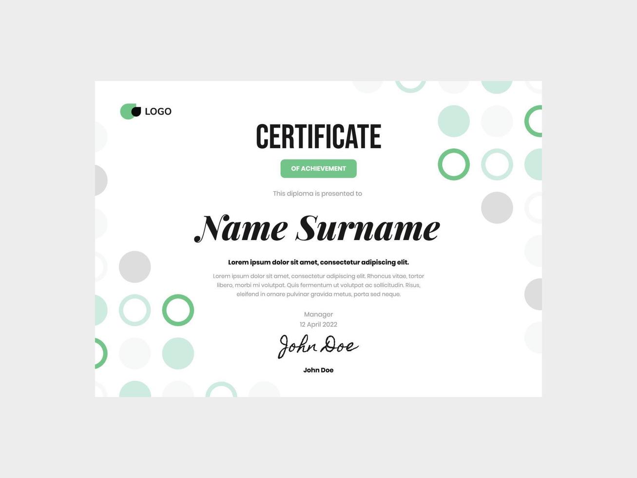 Green Business with Circle Ornament Certificate Template vector