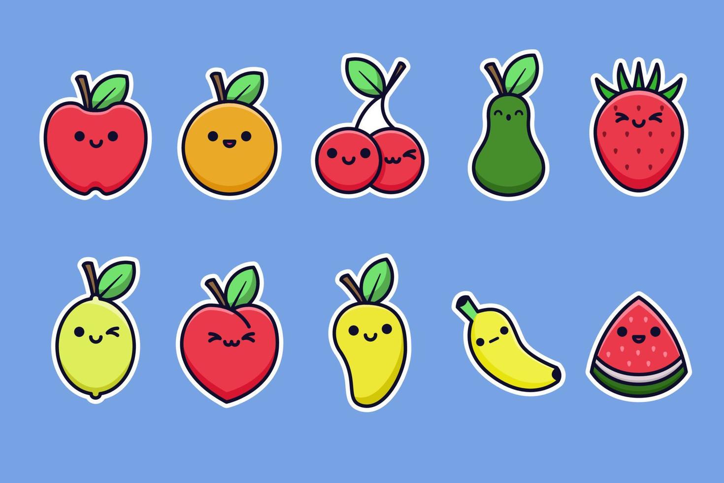 Collection of cute fruits sticker vector