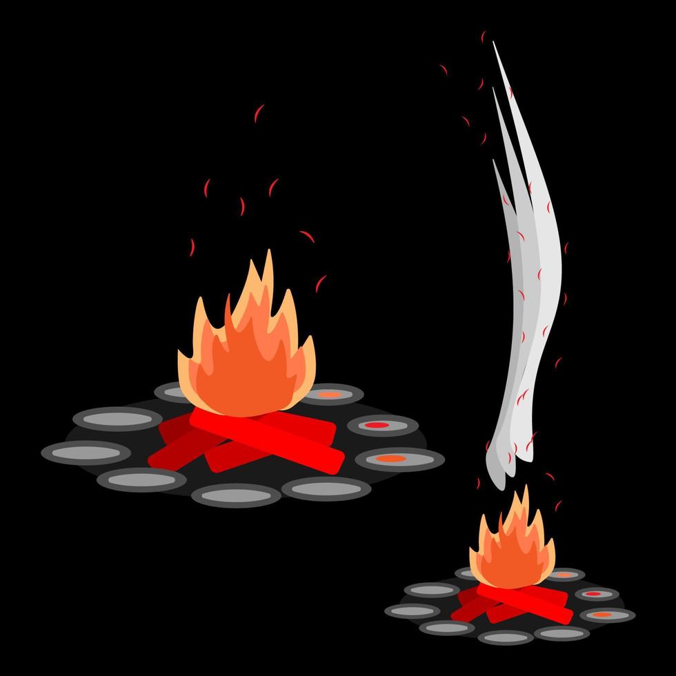 bonfire flat cartoon isolated black background vector