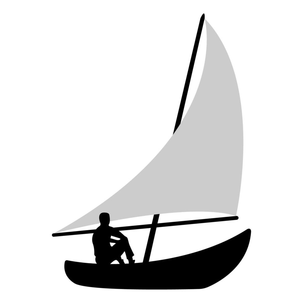 man sitting in sailboat silhouette isolated white background vector