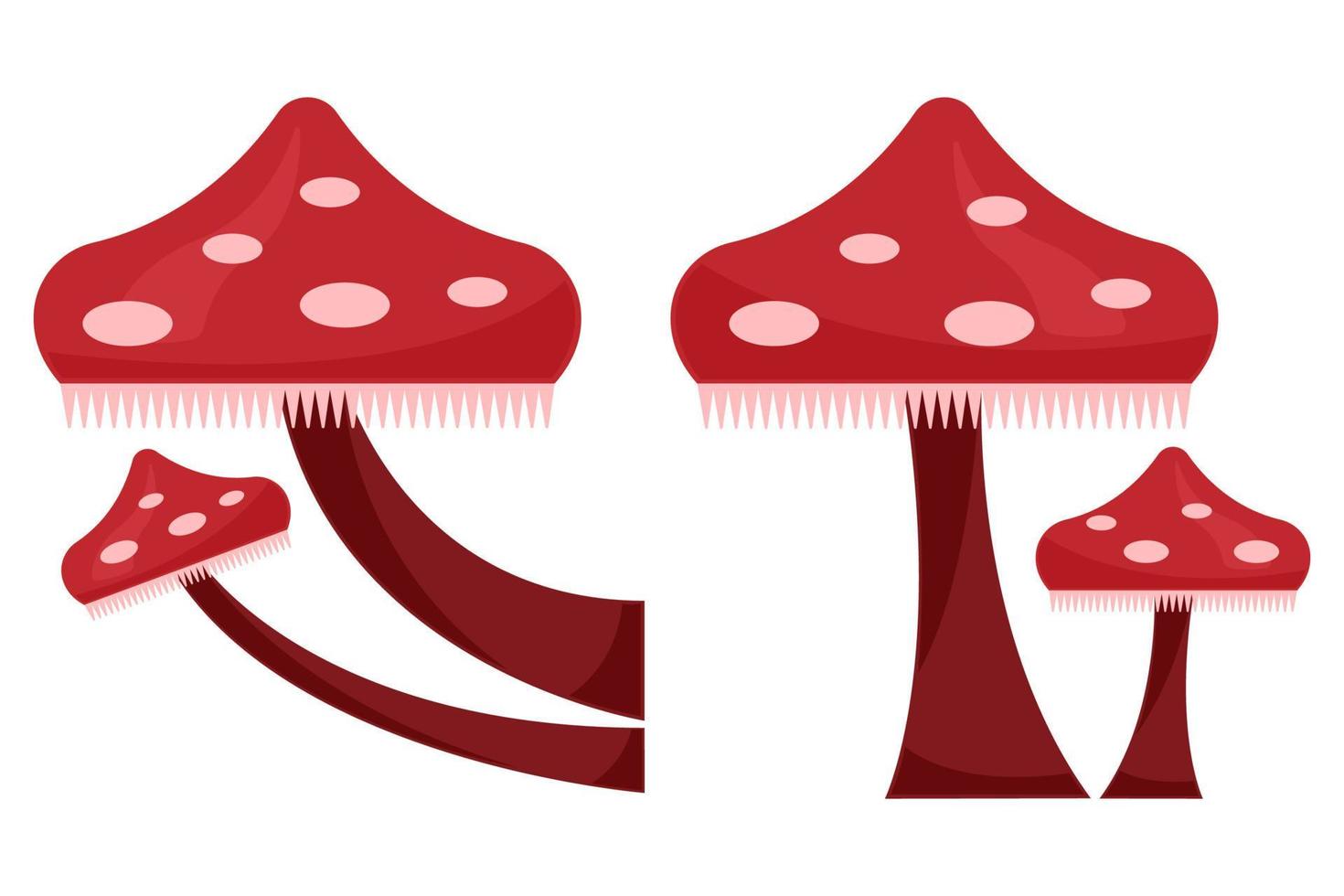 set mushrooms toadstool flat cartoon style isolated white background vector